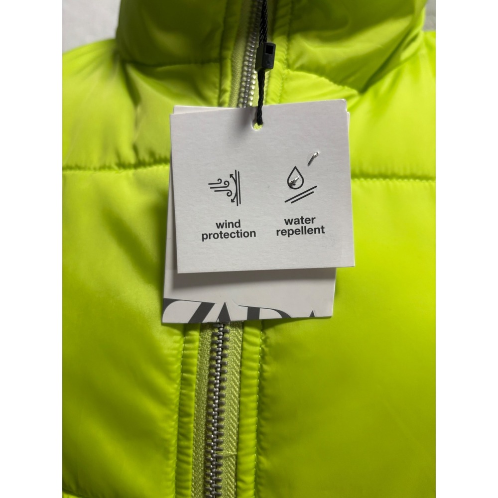 Zara Neon Lime Green Puffer Vest Water Repellent Wind Protection NWT Large - Picture 2 of 6